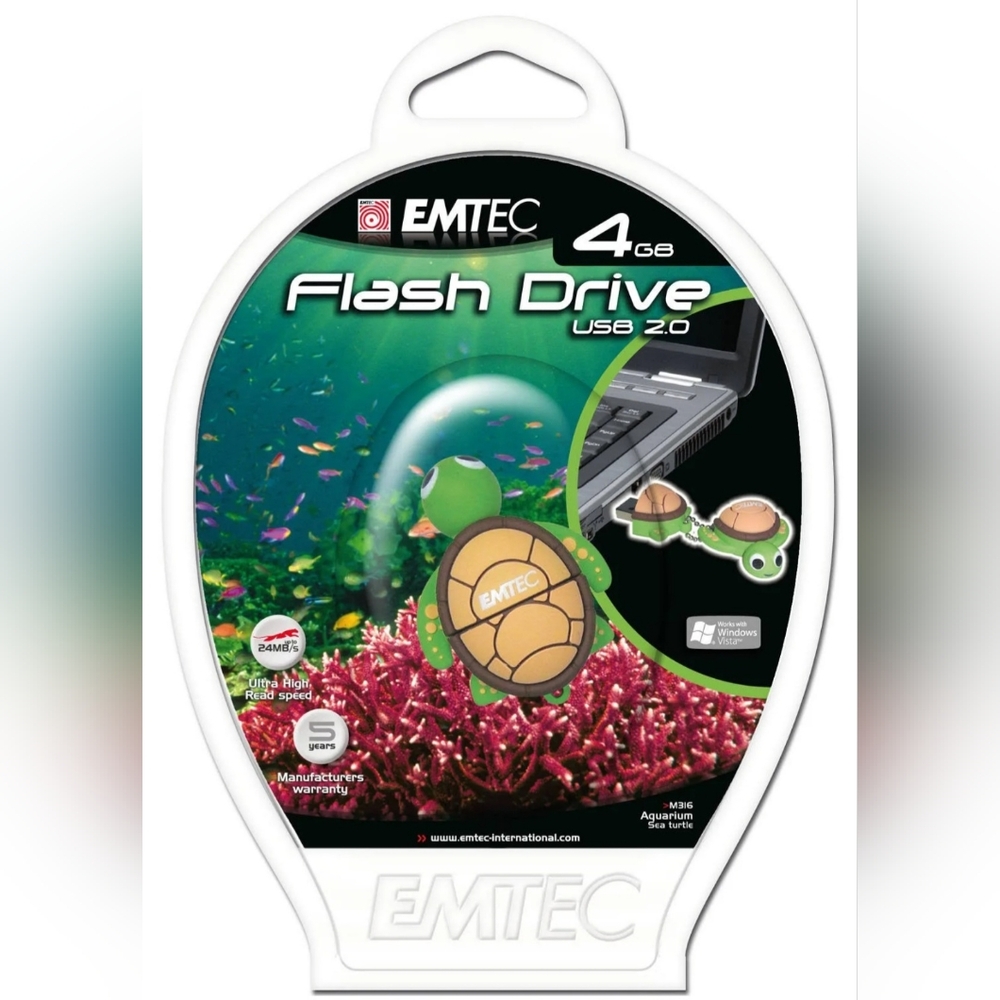 New Sealed Emtec 4GB USB 2.0 Flash Drive M316 Aquarium Turtle Novelty Gift Item.